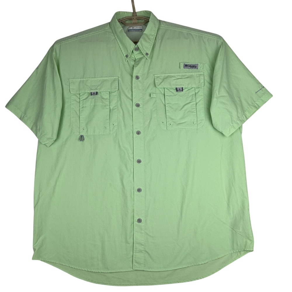 Columbia PFG Fishing Shirt‎ Men Large (L/G) Lime Green Short Sleeve Omni-Shade